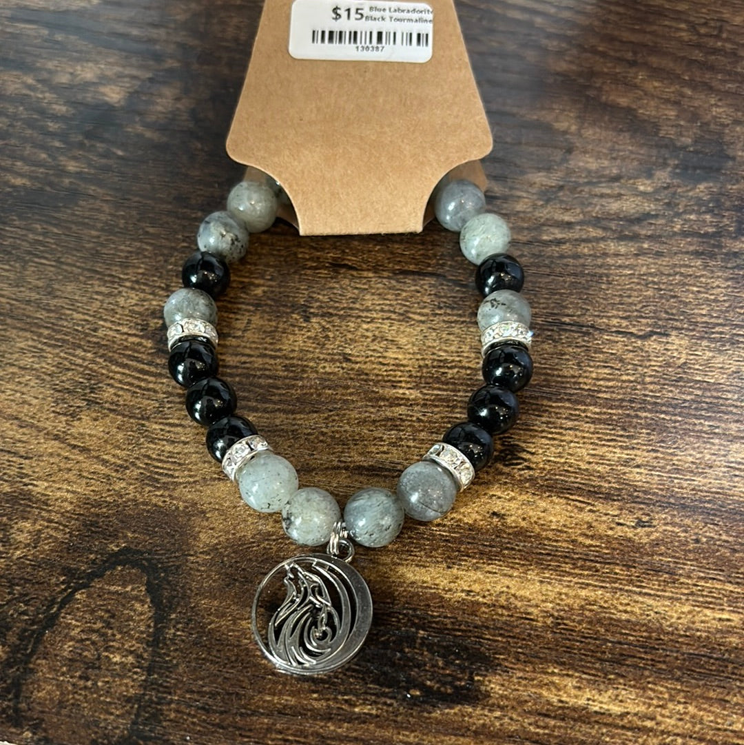 Blue Labradorite Black Tourmaline Bracelet