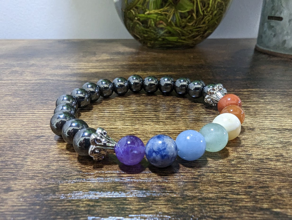 7 Chakra with Hematite 8mm Bracelet