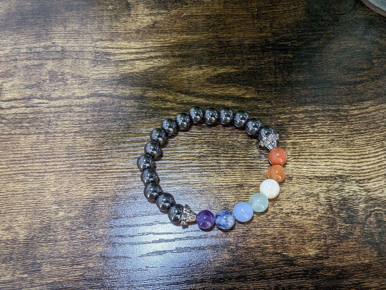 7 Chakra with Hematite 8mm Bracelet