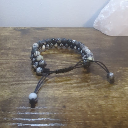 Black Silk Stone Double Row Adjustable Bracelet