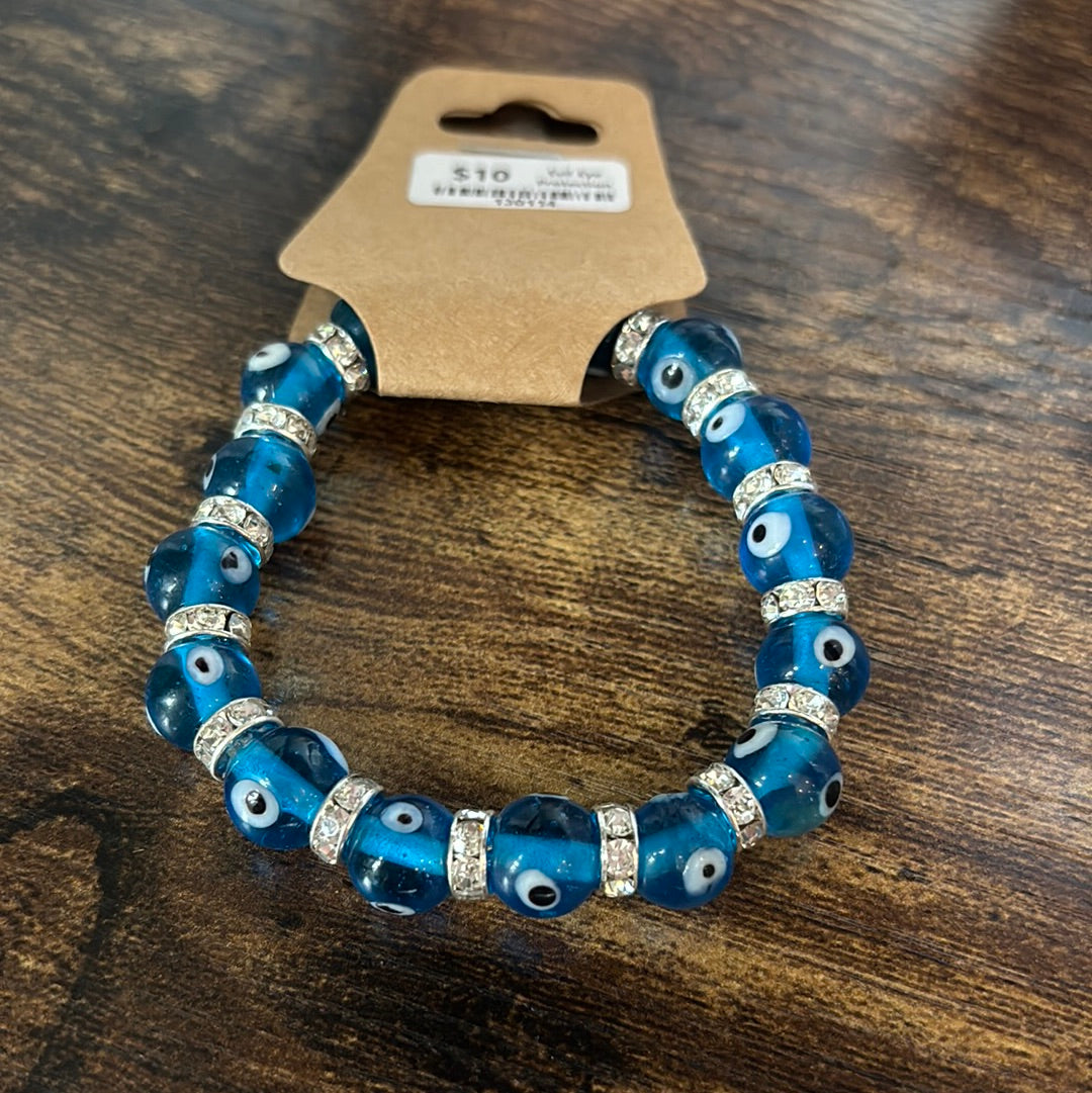 Glass - Aqua Evil Eye  Charm Bracelet