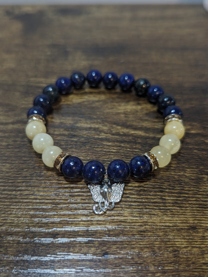 Lapis Lazuli and Honey Jade - Ganesha Charm Bracelet